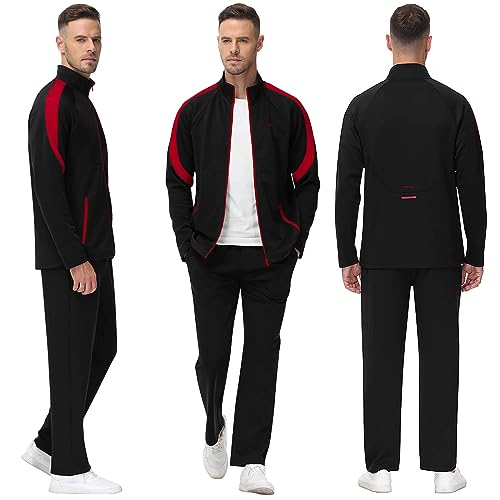 MoFiz Men's Tracksuits Sweatsuits for Men Athletic Set 2 Piece Track Suits Jogging Casual Warm Up Full Zip Running Sports Black Wine Red XL