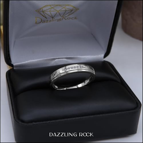 Dazzlingrock Collection 0.07 Cttw Round White Diamond Mens Hip Hop Seven Stone Channel Set Anniversary Wedding Band, 10K Solid White Gold, Size 12.5