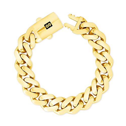 Nuragold 14k Real Yellow Gold Monaco 15mm Miami Cuban Chain Mens Bracelet - 8"