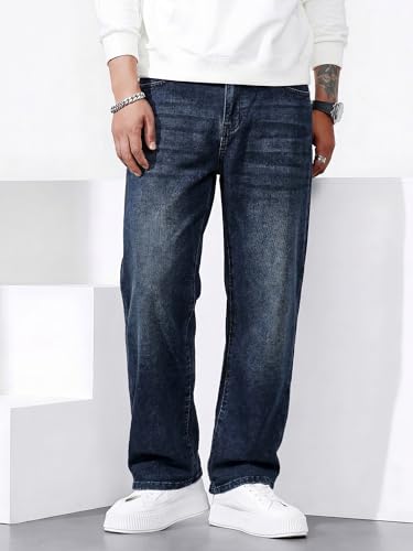 JMIERR Mens Denim Baggy Jeans Relaxed Fit Work Pants for Men Outdoor Casual Quiet Luxury Pants, L, Navy Blue