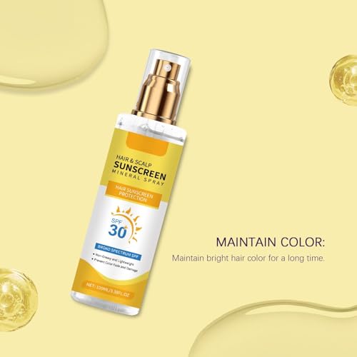 Hair & Scalp Sunscreen Spray SPF 30 | Color-Safe UV Blocker for Dyed/Highlighted Hair | Weightless Non-Greasy Protection | Beach & Pool Essentials | Coconut Enriched Scalp Shield (1)
