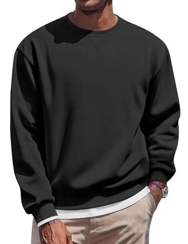 COOFANDY Mens Long Sleeve Casual Sweatshirts Crew Neck Fashion Pullover Fleece Winter Sweatshirt Soft Cotton Pullovers Black