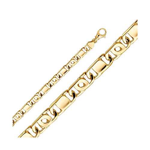 14k REAL Yellow Gold Solid Men's 8mm Handmade Chain Bracelet with Lobster Claw Clasp - 8.5"