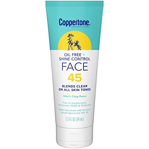 Coppertone Oil Free & Shine Control SPF 45 Face Sunscreen Lotion, Oil Free Face Sunscreen, 2.5 fl. oz.
