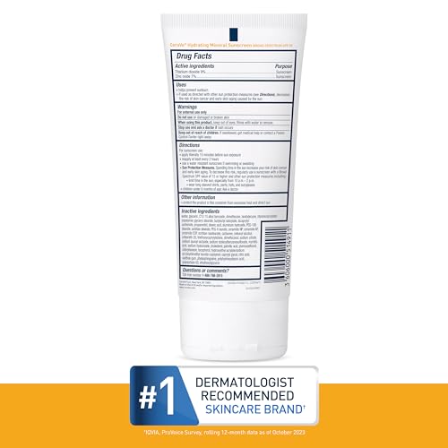 CeraVe Hydrating Mineral Sunscreen SPF 50 Face Sunscreen, Travel Size 2.5oz