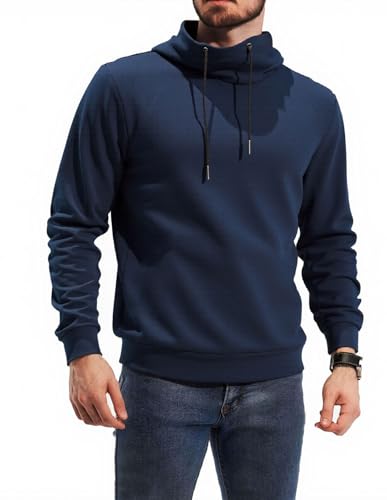 fit space Men's Tailored Relaxed Fit Sweatshirts & Full Zip Hoodie Turtleneck Athleisure Pullover with Zipper Pockets (Navy Pullover,X-Large)