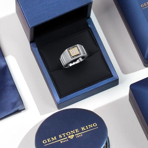 Gem Stone King Men's Ring In 10K Yellow Gold and 925 Sterling Silver 2 Tone Jewelry Gift For Men Dad | Available In Size 9, 10, 11, 12, 13