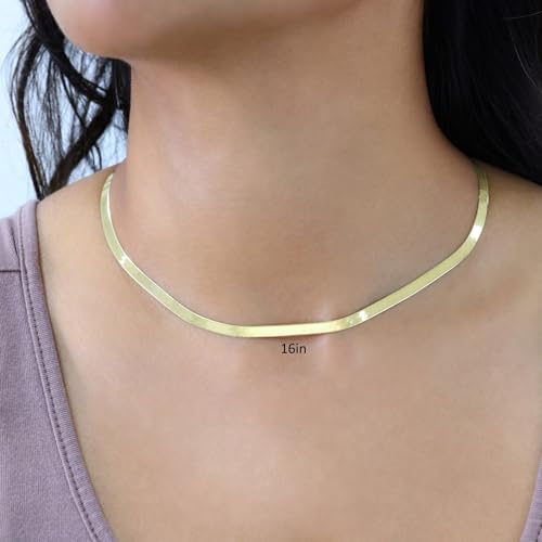 Nuragold 14k Real Yellow Gold Herringbone 4mm Chain Flexible Necklace - 18"