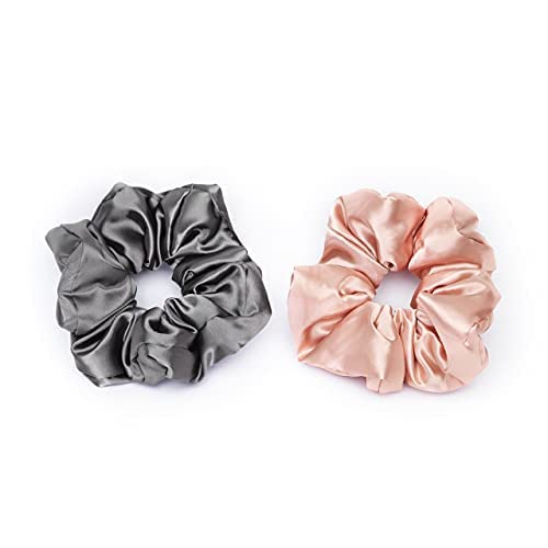 Kitsch Pillow Satin Scrunchies for Women -Blush/Charcoal, 2pcs