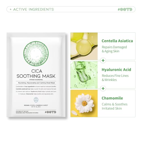 #OOTD Hydrating Soothing Sheet Masks with Collagen,Ceramide,Cica(30-Pack)