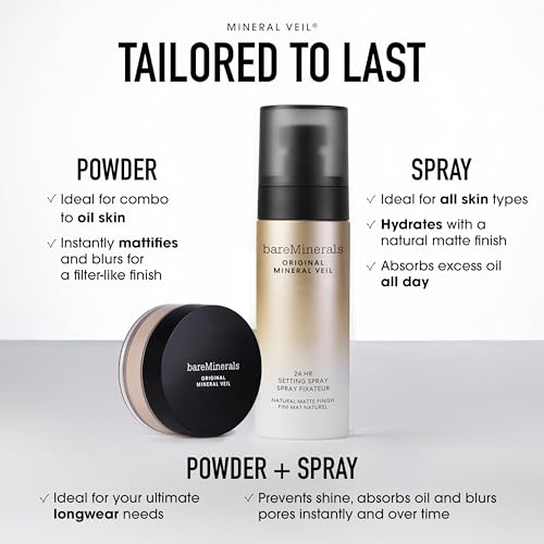 bareMinerals Original Mineral Veil Matte Setting Spray, 3.4 Fl Oz