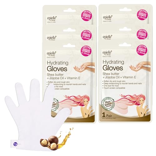 Epielle Hydrating Hand Mask 6 Pairs, Relieve and Soften with Shea Butter & Jojoba Oil, Deep Moisturizing Gloves for Dry, Cracked Hands, Self Care Gifts for Women, Spa Kit