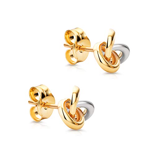 Orovi Stud Earrings for Women, 10k 417 Solid Yellow and White Gold Two-Tone 0.25Inch Knot Design, Secure Post and Butterfly Back, Hypoallergenic Earrings, Delivered in Jewelry Box