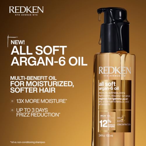 Redken All Soft Argan-6 Hair Oil – For Softness & Shine, 3.4 Fl Oz