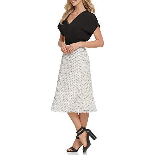DKNY SPORTSWEAR womens Pull on Everyday Midi Pleated Skirt, Ivry Dot, Small US