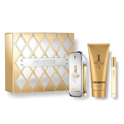 Rabanne 1 Million Lucky Gift Set for Men - Discover Long Lasting Woody Aromatic Eau de Toilette Fragrance + Shower Gel & Travel Cologne Spray - Father's Day, 3 Piece