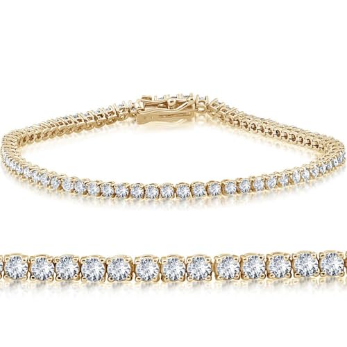P3 POMPEII3 Pompeii 4 Carat TW Round Cut Lab Grown Diamond Tennis Bracelet 14k Yellow Gold Lab Grown (FG,VS)