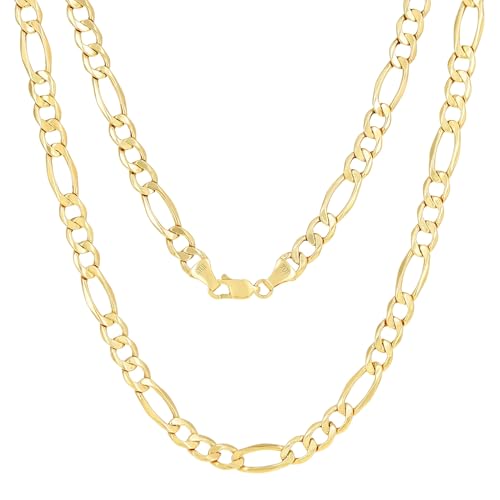 Nuragold 10k Real Yellow Gold Figaro Link 7mm Chain Necklace (16"-30") - 18"