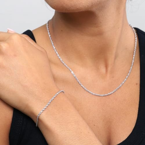 Nuragold 14K Real White Gold Rope Chain Diamond Cut Bracelet (2mm-5mm) - 2mm,7.5"