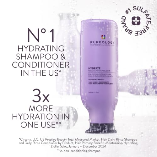 Pureology Hydrate Conditioner – Moisturizes & Nourishes Dry Hair, 9 fl oz