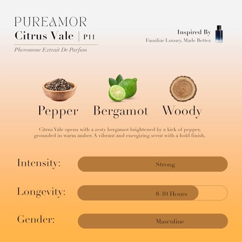 PUREAMOR Pheromone Perfume for Women, Citrus Vale Extrait de Parfum - Long Lasting Bright Citrus Scent, 30% High Concentration, Travel Size Fragrance Spray, 0.4 oz / 12ml