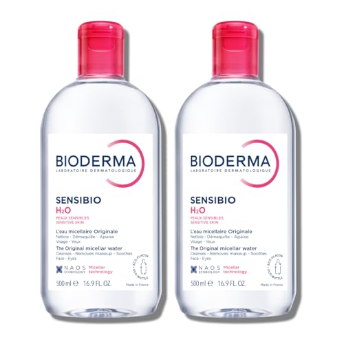 Bioderma Sensibio H2O Micellar Water, Duo Pack Makeup Remover Cleanser, Gentle for Skin, Fragrance-Free & Alcohol-Free, Gentle Face Cleanser for Sensitive Skin