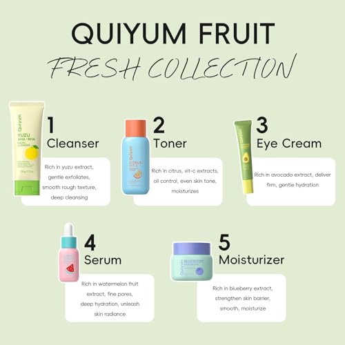 QUIYUM Fruit Skincare Set for Teen Girl, 5 Daily Routine Beauty Skin Care