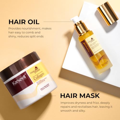 Karseell Collagen Hair Mask & Argan Oil Set for Dry Damaged Hair