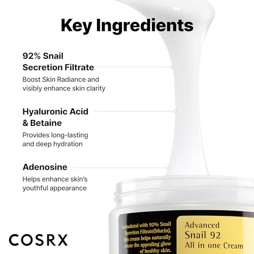 COSRX Snail Mucin 92% Face Moisturizer for Soft & Glowy Skin, 3.52 oz.