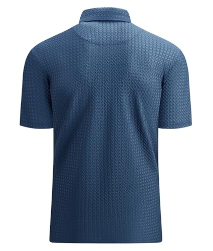 Alex Vando Mens Bubble Jacquard Polo Shirt Super Stretch Short Sleeve Polo Shirts for Men,Teal02,L