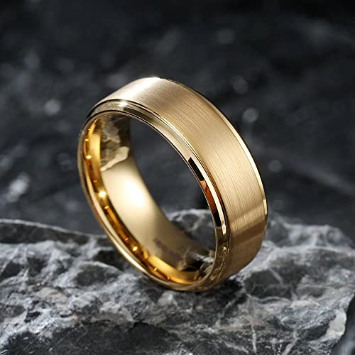 King Will 8mm 24K Gold Plated Tungsten Wedding Ring Matte Brush Size 10