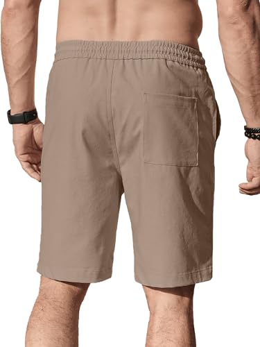 Comdecevis Men's Linen Shorts Casual Elastic Waist Drawstring Summer Beach Vacation Yoga Golf Shorts with Pockets Medium Brown