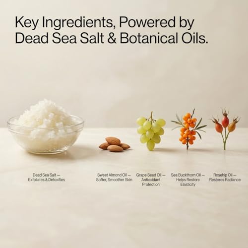 SEACRET Minerals Dead Sea Salt & Oil Body Scrub - Exfoliator with Rosehip, Sea Buckthorn & Green Tea, Mineral Rich Spa Treatment Stimulates Cell Renewal, Pomegranate, 14.1 Fl Oz / 400 ml