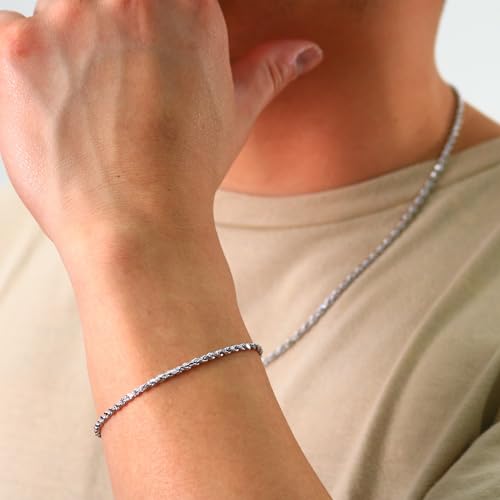 Nuragold 14K Real White Gold Rope Chain Diamond Cut Bracelet (2mm-5mm) - 2.5mm,8.5"