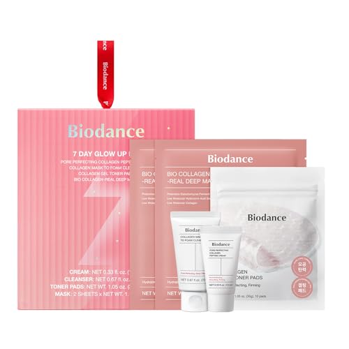 BIODANCE 7 Day Glow Up Kit: Collagen Gift Set for Glass-Skin, Korean Skin Care with Cleanser, Toner Pads, Moisturizer, Gel Masks, All-in-One Skin Care Set, Mothers Day Gifts
