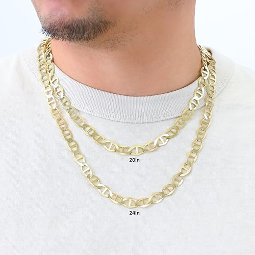 Nuragold 10K Real Yellow Gold 9mm Mariner Chain Solid Anchor Mens Necklace - 22"