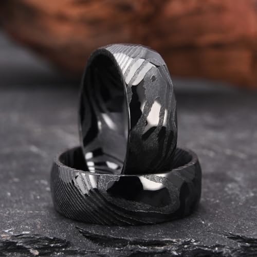 Concept Knight Gold/Black Damascus Steel Rings for Men Men's Wedding Bands