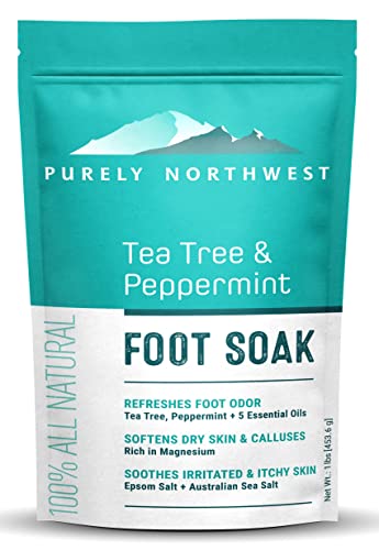 Purely Northwest-Tea Tree, Peppermint, MSM & Epsom Salt Foot Soak-for Stubborn Foot Odor, Burning & Itching associated with Athletes Foot- Softens Dry Skin & Calloused Heels-1 Pound