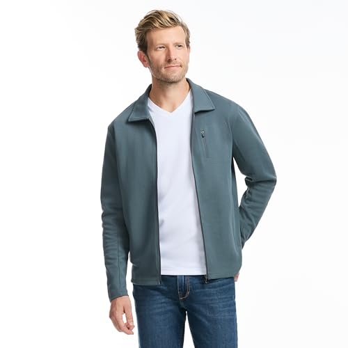 SAKS FIFTH AVENUE Men's Pique Premium Knit Full Zip, Classic-Fit & Richly Detailed, Navy, Large