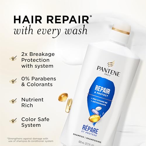 Pantene Shampoo, Repair & Protect - Pro-V Nutrients, 2x Breakage Protection Shampoo for Dry, Color-Treated Hair, Healthy Looking Hair Every Wash, Antioxidant-Rich, 27.7 Fl Oz