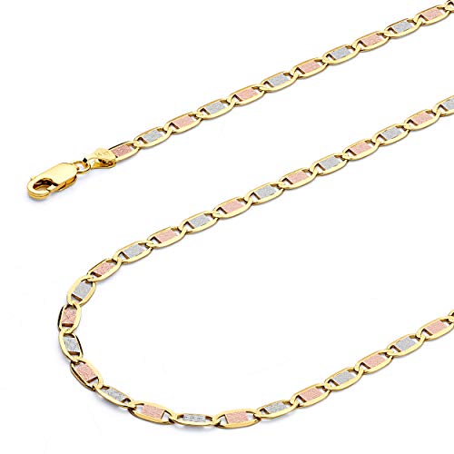 14k REAL Tri Color Gold Solid Men's 4mm Diamond Cut Chain Bracelet with Lobster Claw Clasp - 7.5"