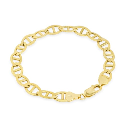 Nuragold 10K Real Yellow Gold Mariner Chain Solid Link Anchor Bracelet - 7.5",3mm