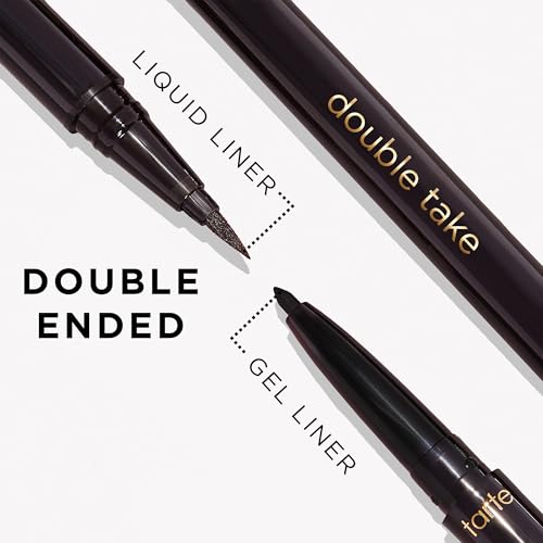 tarte double take eyeliner – 2-in-1 Liquid & Gel Eyeliner for Bold All-Day Wear, Waterproof, Easy to Apply, Vegan, Cruelty-Free, full size, black