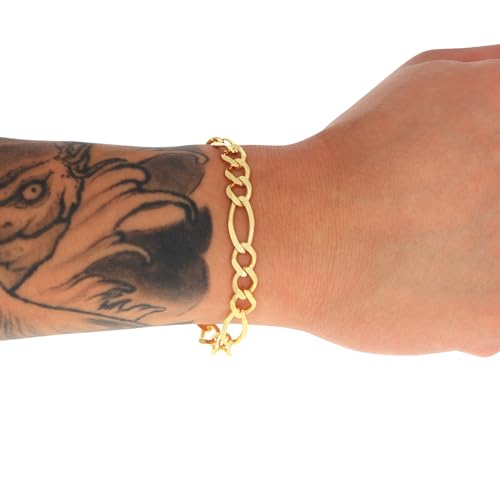 Nuragold 14K Real Yellow Gold Figaro Solid Link Chain Bracelet Men & Women - 8",8mm
