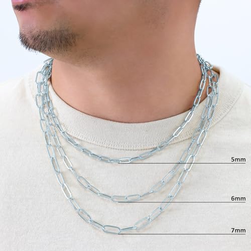 Nuragold 10k Real White Gold Paperclip 4mm Elongated Cable Link Necklace (16"-24") Dainty Italian Jewelry for Men & Women - 4mm,18"