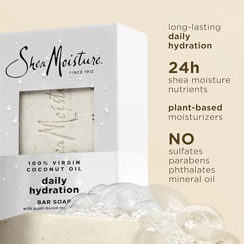 Shea Moisture Bar Soap, Daily Hydration 12-Pack – 24H Moisturizing Body Soap for Dry Skin with 100% Virgin Coconut Oil, 8 Oz Ea