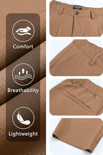 Heyfanee Mens Casual Dress Pants Loose Fit Wrinkle Free Trousers for Men Relaxed Fit Chinos Khaki 34