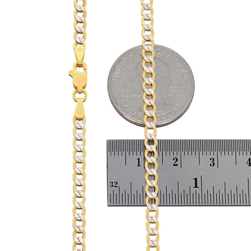 Nuragold 10k Real Yellow Gold Cuban Curb 3.5mm Pave Dia-Cut Chain Necklace - 24"