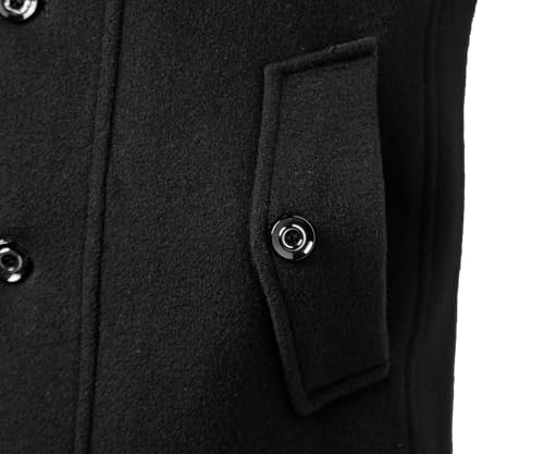 APTRO Men's Pea Coat Jacket Windbreaker Single Breasted Winter Coat 1108 Black L