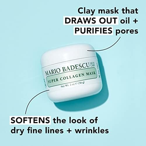 Mario Badescu Super Collagen Mask, Clay Mask Face Skin Care Ideal for Combination, Dry or Sensitive Skin, Pore Minimizer with Hydrating Collagen and Purifying Kaolin Clay, 2 Oz